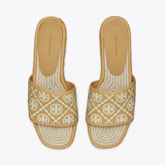 NIB Tory Burch T Monogram Espadrille Slide Sand Buff 9.5 9 - Picture 3 of 3